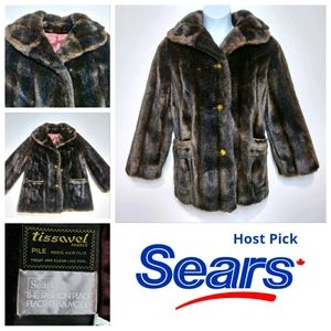 Vintage Sears Brown Faux Fur Coat Size 12 Women's